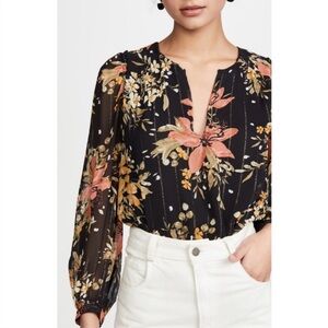 Joie Albany B Silk Top in the Caviar floral print Blouse Long Sleeve